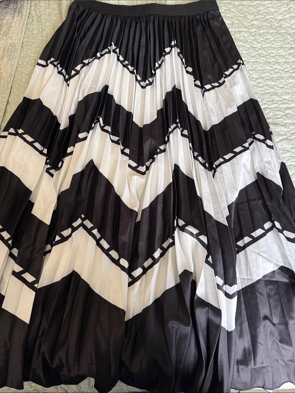 Black & White Pleated Chevron Midi Skirt